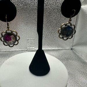 Vintage-Inspired Floral Earrings with Pink and Blue Accents